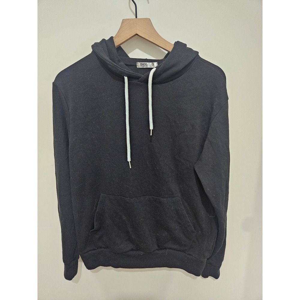 Ohoo Black Pullover Hoodie Sweatshirt Women Medium‎ Made in Korea K-Fashion